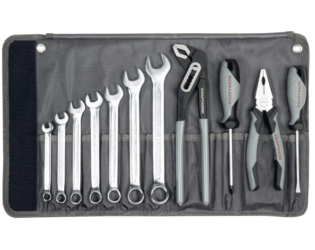 KRAFTWERK BASIC LINE Werkzeugtasche, 11-teilig, mit Ring-Maulschlüsseln, Schraubendrehern und Zangen