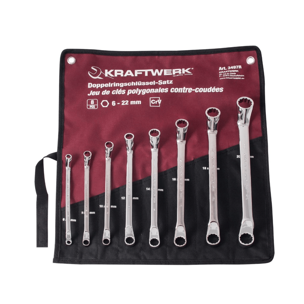 KRAFTWERK PRO LINE Doppel-Ringschlüsselsatz, 8-teilig, 6–22 mm, in Rolltasche