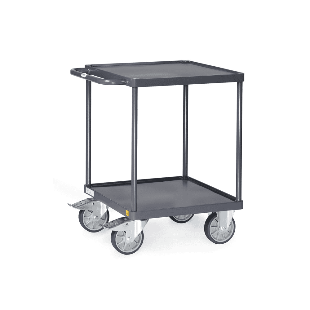 Fetra ESD-Tischwagen mit Stahlblech-Wannen bis 600 kg, quadratische Ladefläche, elektrisch leitfähige Ausführung
