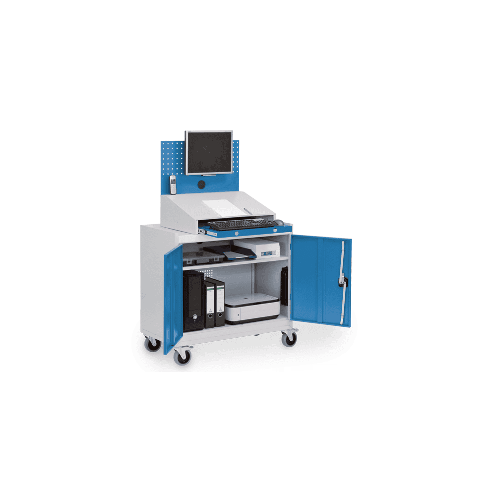 Bedrunka+Hirth Mobiler Computerschrank mit Lochwand und Pultaufsatz, 1000 x 500 x 1610 mm