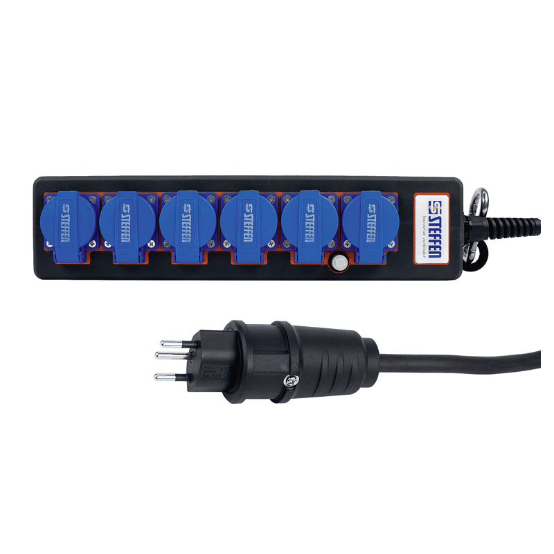 Steffen Steckdosenleiste PROFESSIONAL, T13 Steckdosen, 10 A, GdV 3 x 1.5mm², IP20, schwarz/blau, diverse Ausführungen