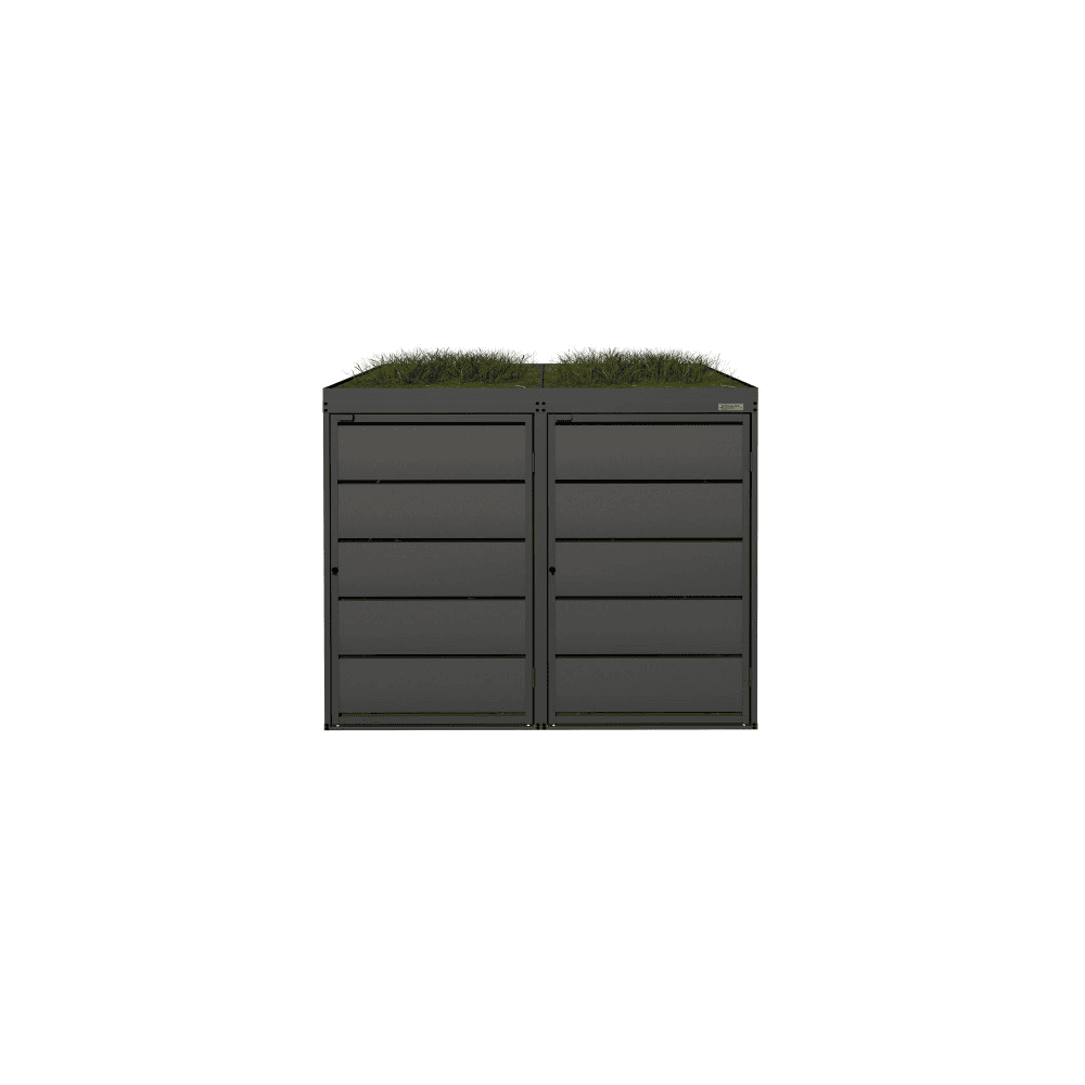 Abri pour poubelles avec toit végétalisé, pour poubelles de 240 litres, en acier galvanisé, anthracite RAL 7016, disponible en plusieurs modèles
