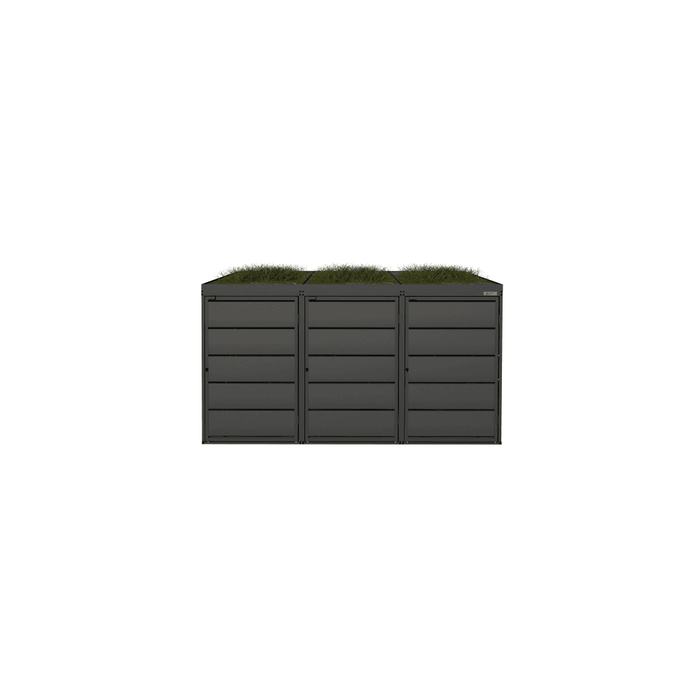 Abri pour poubelles avec toit végétalisé, pour poubelles de 240 litres, en acier galvanisé, anthracite RAL 7016, disponible en plusieurs modèles