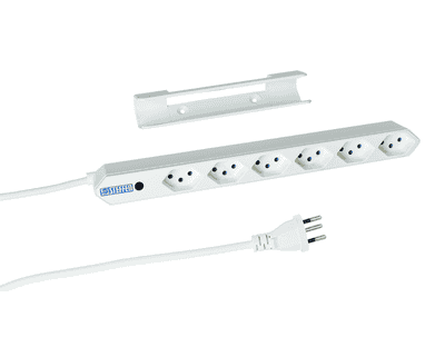 Steffen Steckdosenleiste IQ, 6 x T13 Steckdosen, 10 A, IP20, 1.5 m Kabel, mit Überstromschutz, weiss