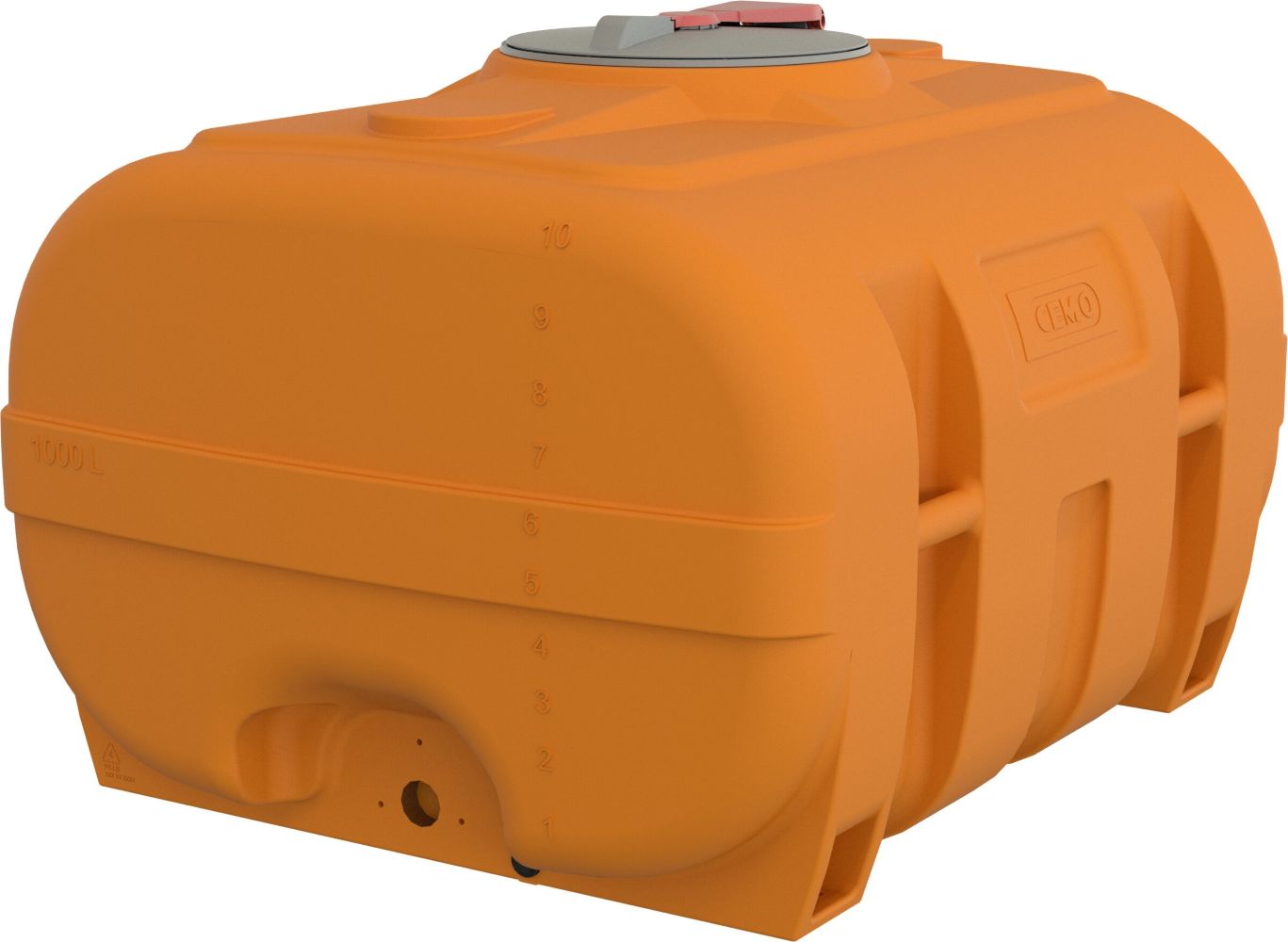 CEMO Fût en PE de forme valise, orange, de 600 à 3000 litres, sans cloison anti-ballottement