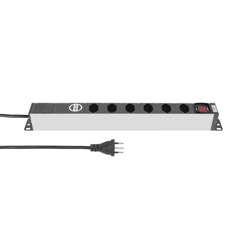 Steffen Steckdosenleiste ALU MODULAR SILVER, 6 x T13, 10 A, IP20, 3 m Kabel, mit Filter und Schalter, silber/schwarz