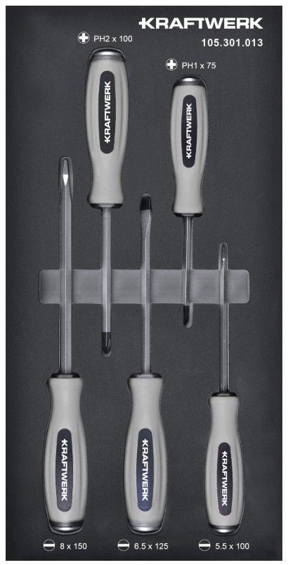 KRAFTWERK BASIC LINE EVA Schlag-Schraubendreher-Einlage, 200 x 400 mm, 5-teilig