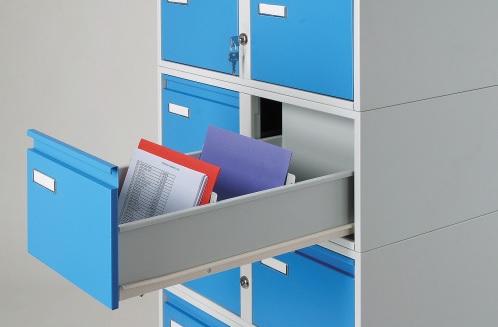 Karteischrank - abschliessbar - grau-blau, RAL 7035 / RAL 5012 für Formate DIN A5 und A6