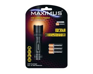 Steffen LED Taschenlampe MAXIMUS M-FL-018-DU, 3 W, 135 lm, IPX4, schwarz, inkl. 3 x AAA-Batterien