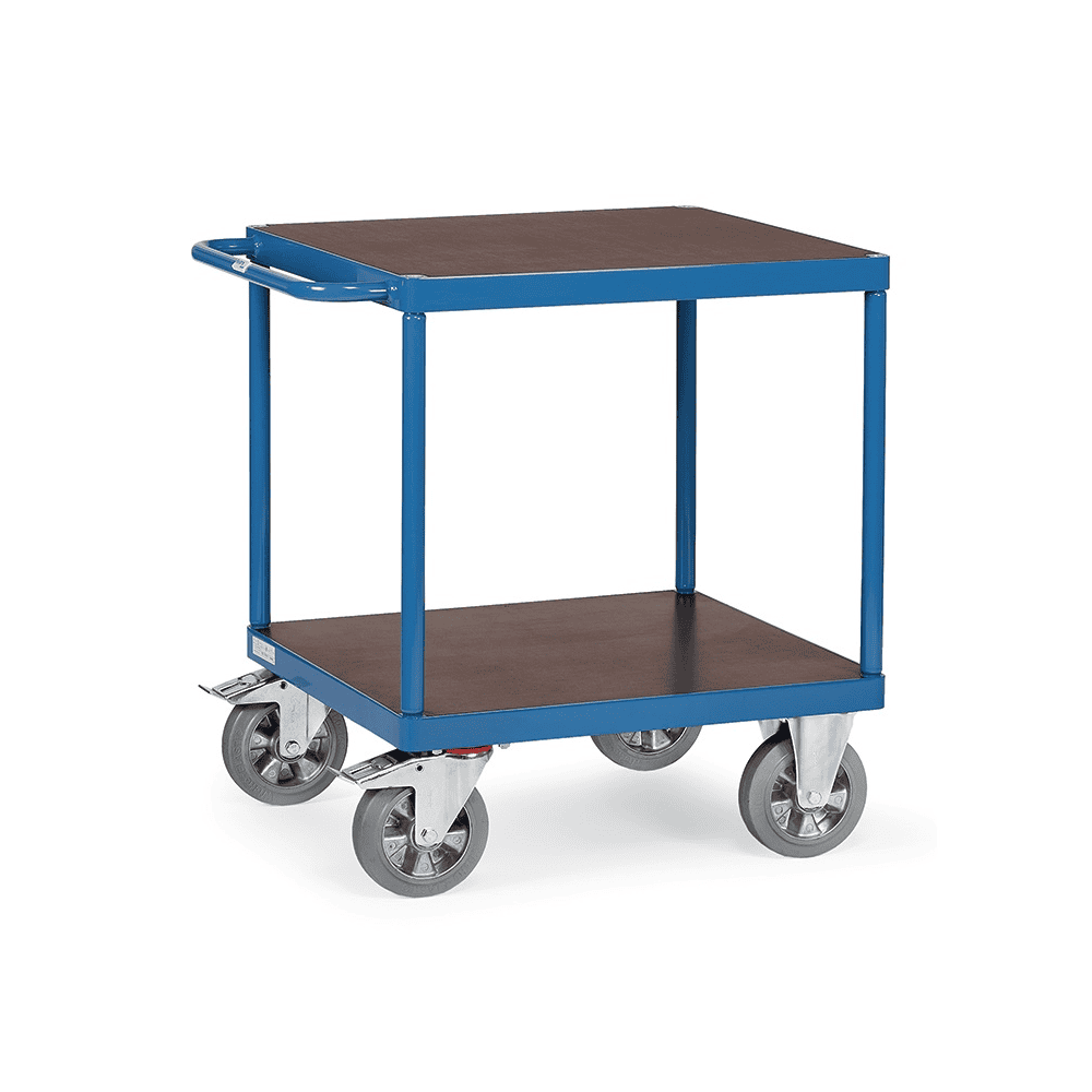 Fetra Tischwagen mit Holzböden und Feststeller an den Lenkrollen, Ladefläche LxB 700 x 700 mm