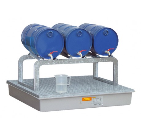 Supports galvanisés pour fûts de 60 l et 200 l, adaptés aux bacs de rétention en PRV, PE et acier