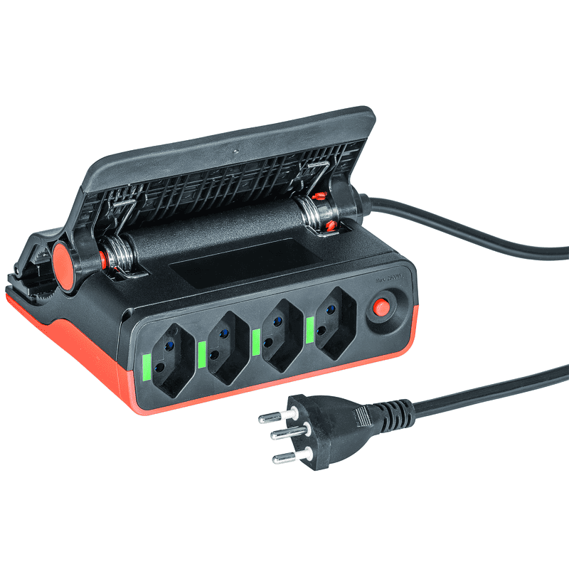 Steffen Steckdosenleiste CLIP, 4 x T13 Steckdosen, 10 A, IP20, 3 m Kabel, schwarz/orange