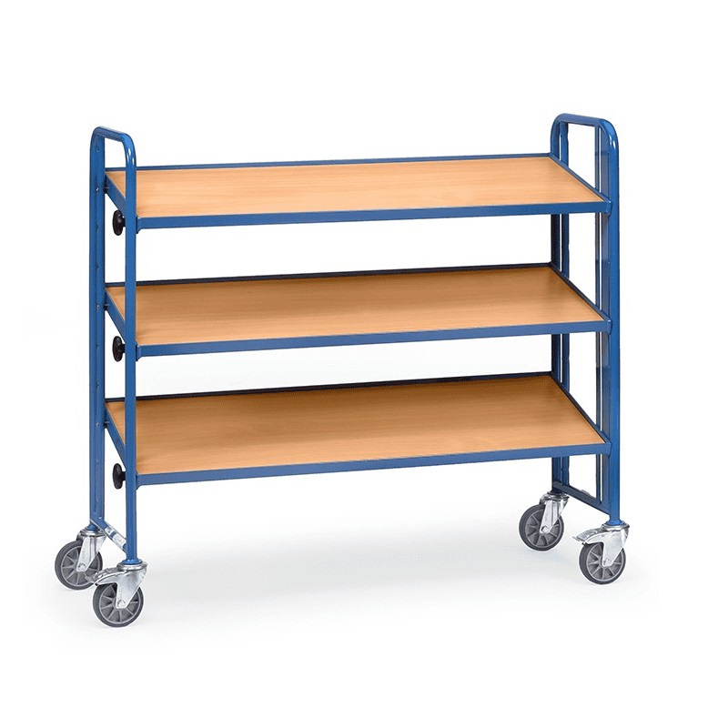 Fetra Chariot de montage en bois, version simple face, RAL 5007, en 2 tailles