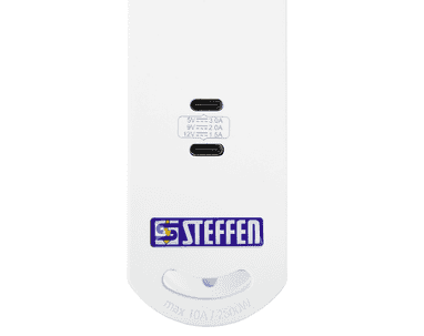 Steffen Steckdosenleiste VARIABL, 6 x T13 Steckdosen, 2 x USB-C PD (18W), mit Schalter, 3 m Kabel, in 2 Farben