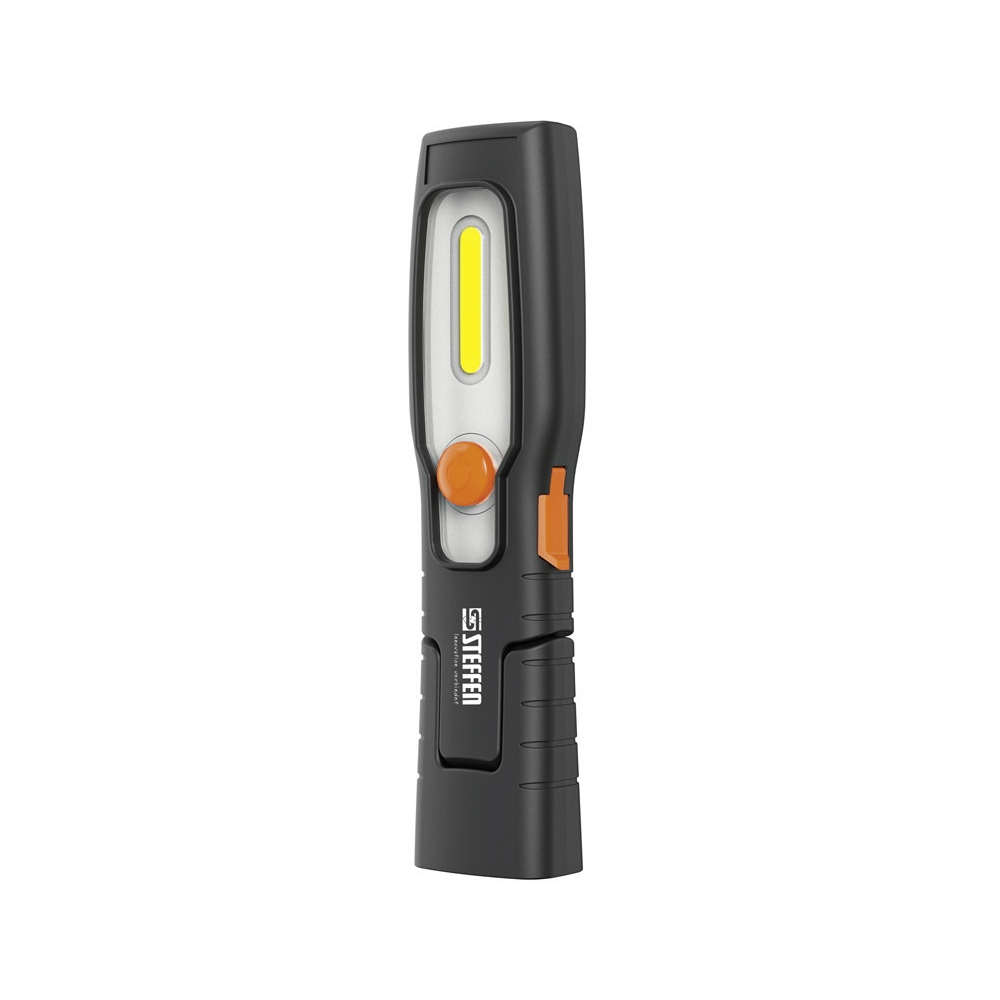Steffen LED Akku-Handleuchte 2.5 W, 250 + 70 lm, 5700 K, 180° drehbar, IP20, schwarz/orange
