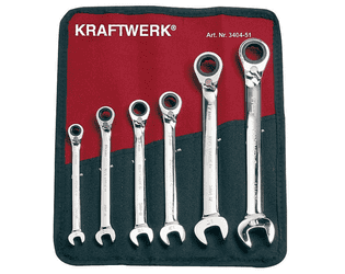 KRAFTWERK PRO LINE Clickraft Ratschen-Ring-Gabelschlüssel-Satz, umschaltbar, 6-teilig