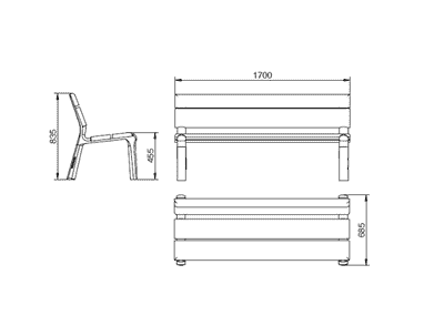 Banc de parc Delta, en bois avec dossier, 1700 x 685 x 835 mm