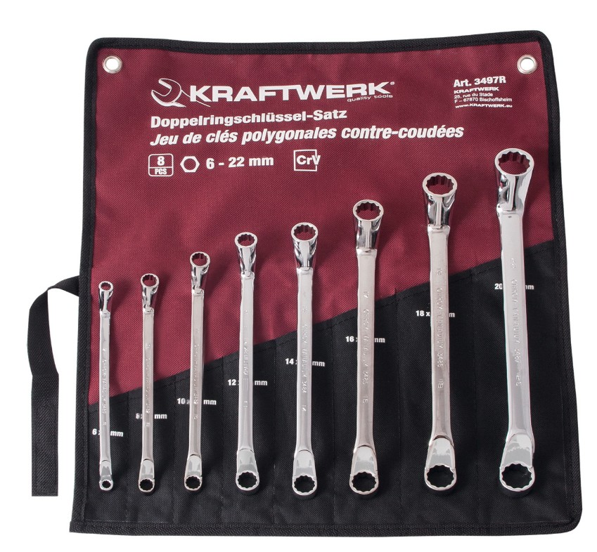 KRAFTWERK PRO LINE Doppel-Ringschlüsselsatz, 8-teilig, 6–22 mm, in Rolltasche