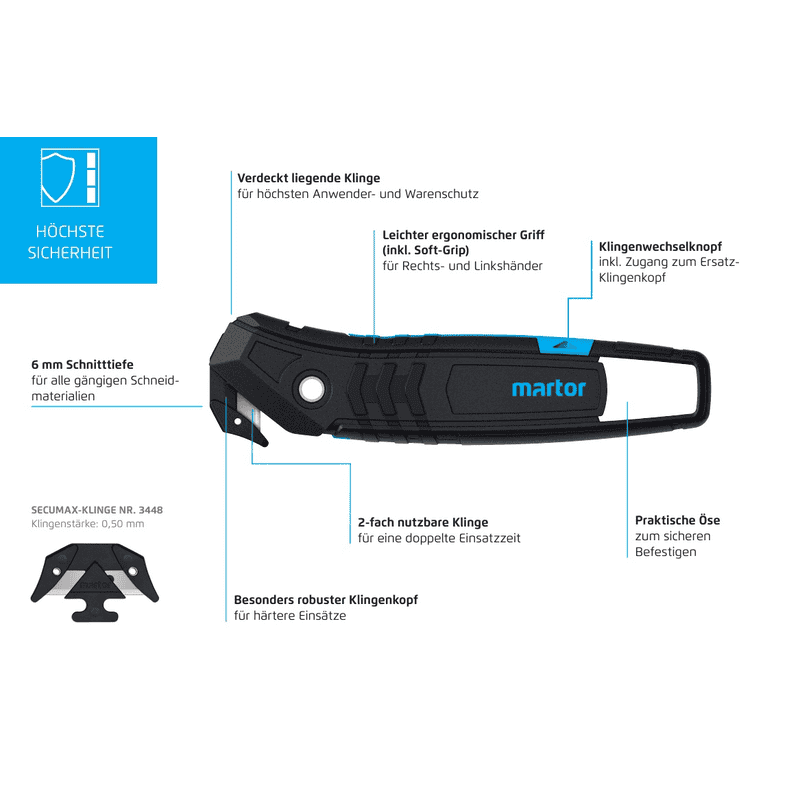 Martor Sicherheitsmesser SECUMAX 350, 6 mm Schnitttiefe, Soft-Grip