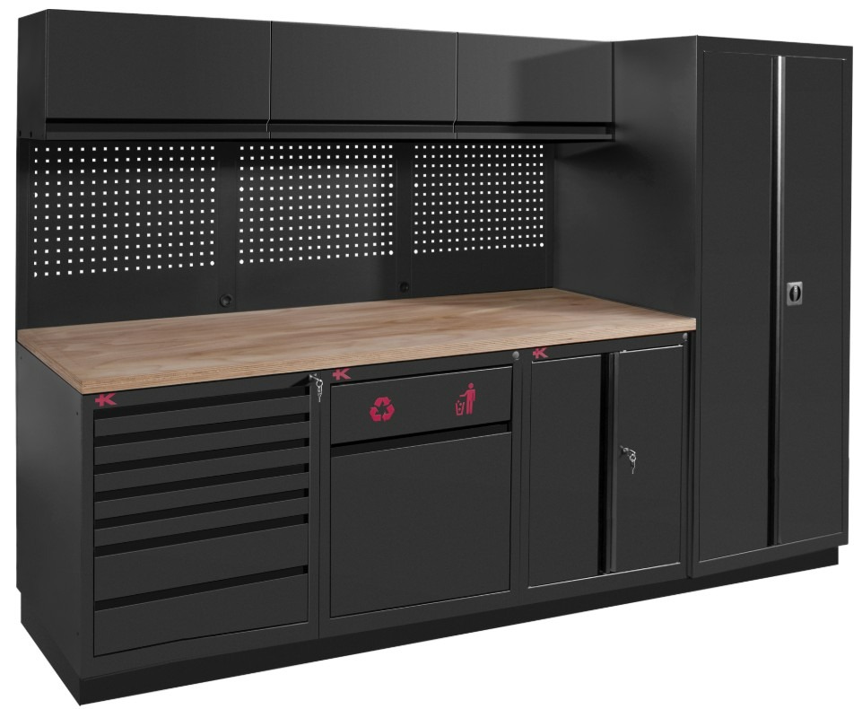 KRAFTWERK MOBILIO PRO 4-Element-Kombination mit Hochschrank rechts, schwarz, BxTxH 3000 × 750 × 2020 mm