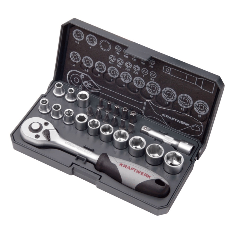 KRAFTWERK BASIC LINE Steckschlüssel-Satz 1/4", 82-teilig, BxTxH 150 x 237 x 51 mm