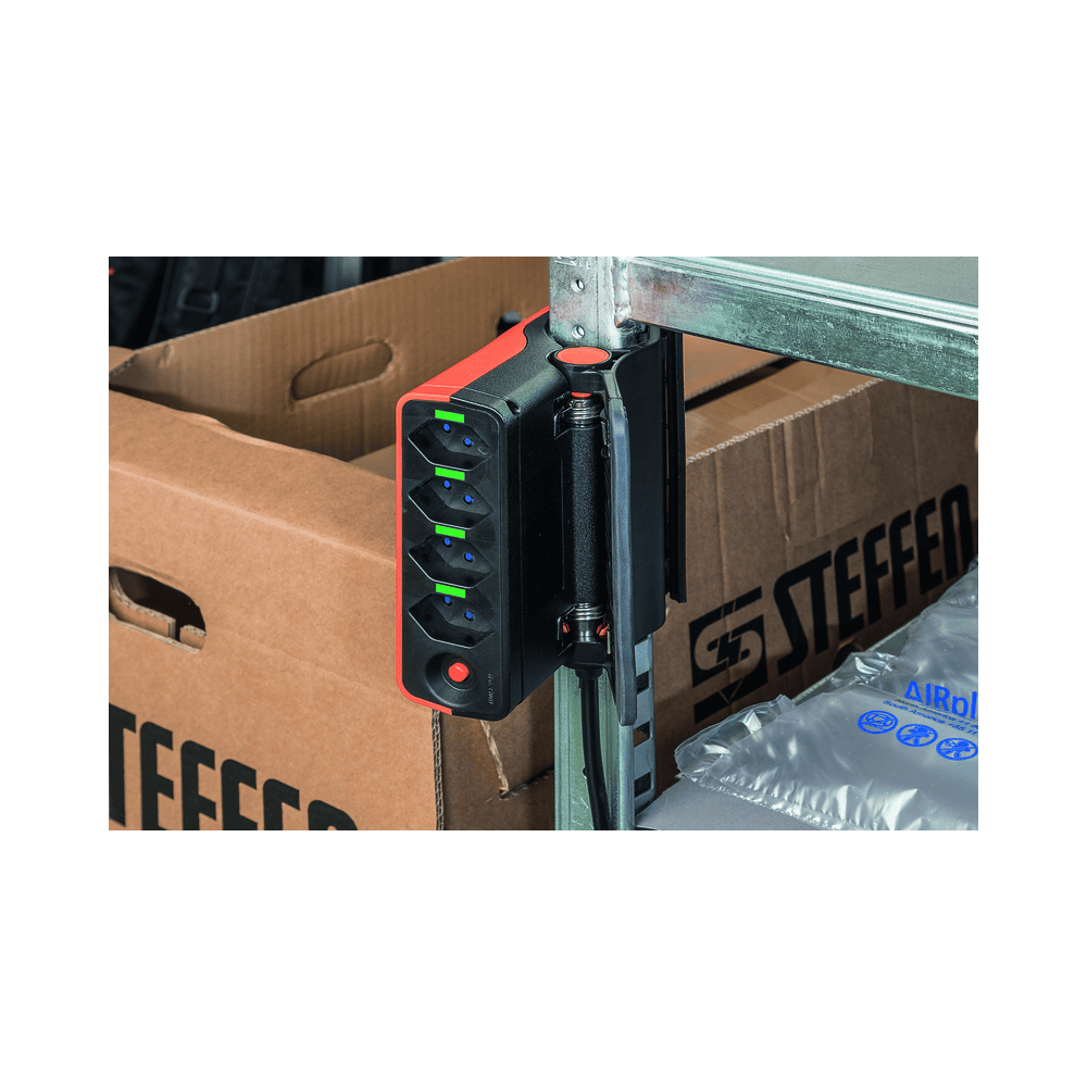 Steffen Steckdosenleiste CLIP, 4 x T13 Steckdosen, 10 A, IP20, 3 m Kabel, schwarz/orange