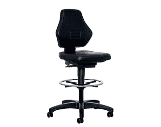 Laborstuhl Bimos 9071 mit Fussring und Rollen, höhenverstellbar, Kunstleder, schwarz