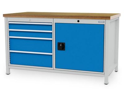 Bedrunka+Hirth Kastenwerkbank R 24-24 mit 4 Schubladen und 1 Flügeltüre, BxT 1500 x 750 mm