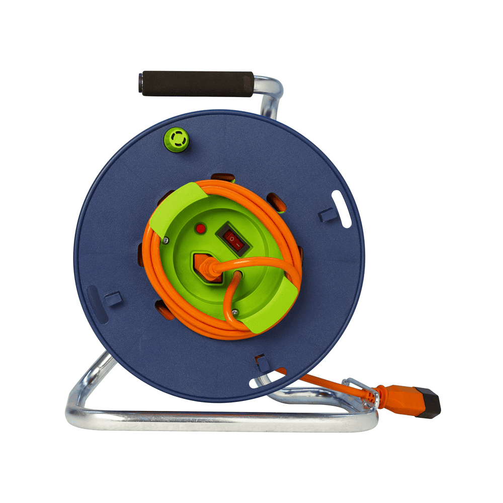 Steffen Kunststoff-Gerätekabelrolle LOOP, 1 + 1 x T13, Td 3×1.5 mm², Thermoschutz, IP20, blau/grün, verschiedene Längen
