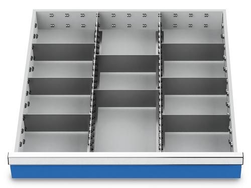 Compartimentage des métallique set 10 pièces, R 24-24, dimension utiles des tiroirs 600 x 600 mm, en 5 hauteurs de façade