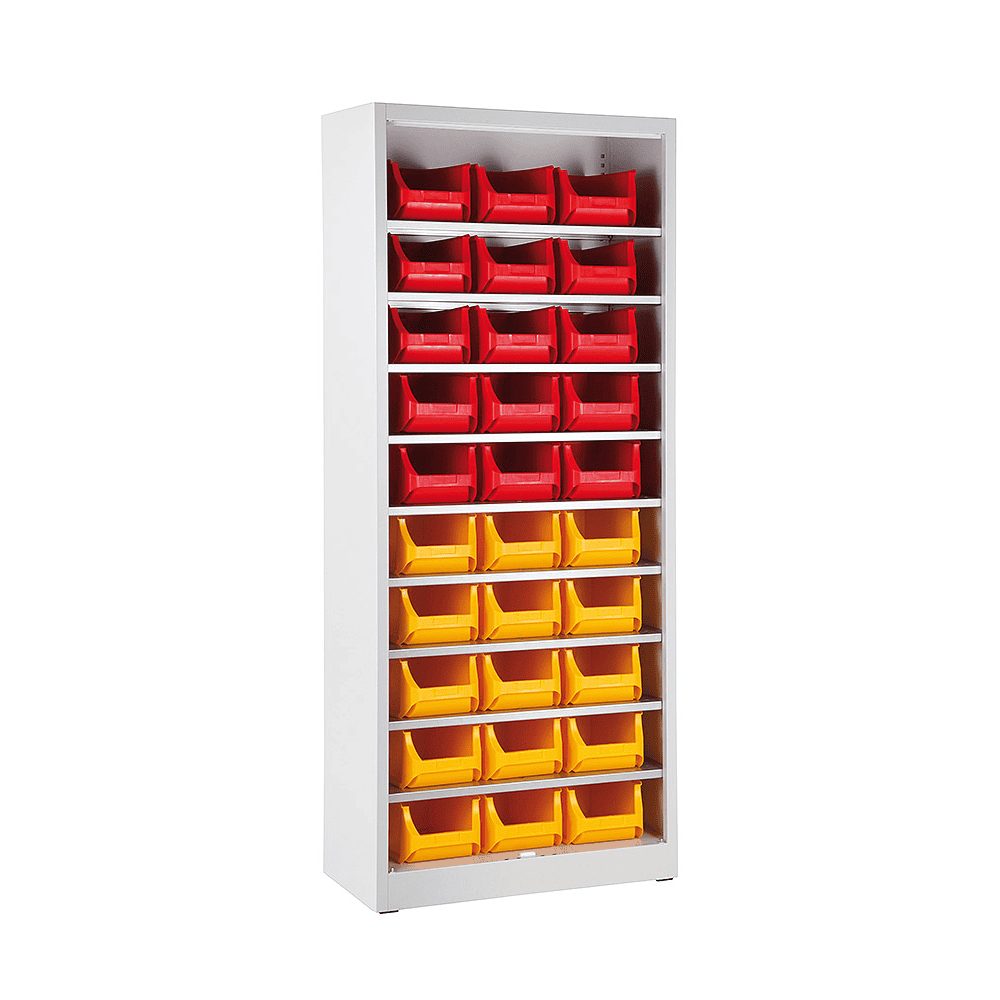 Magazinschrank mit 30 Sichtlagerkästen