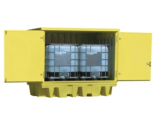 Bac de rétention couvert pour 2 conteneurs IBC ou 8 fûts, 1140 l, jaune, pour usage extérieur
