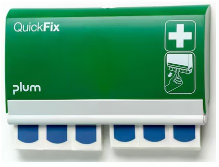 Distributeur de pansements QuickFix, vert/blanc, avec 2 × 45 pansements bleus détectables