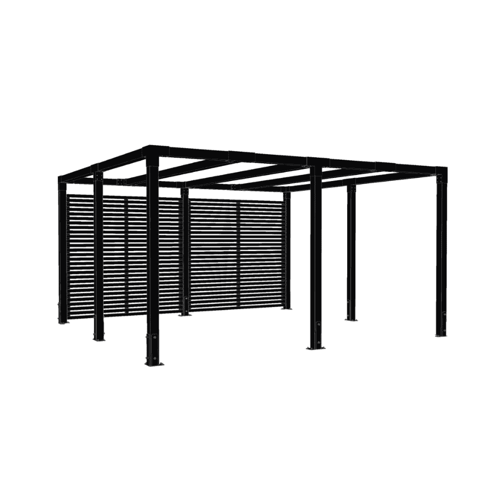PLUS Pergola Cubic avec clôture Tokyo, noir RAL 9005, L x P x H 3870 x 3870 x 2170 mm