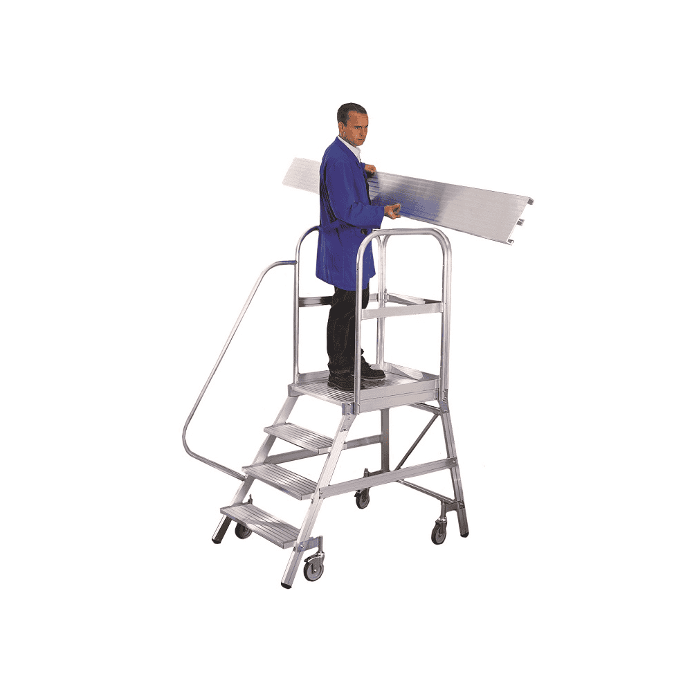 Main courante sur la montée pour échelle à plate-forme Schulte en aluminium, accessible d'un seul côté