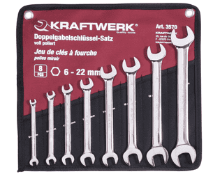 KRAFTWERK PRO LINE Doppel-Maulschlüssel-Satz, 8-teilig, 6–22 mm, im Rolletui
