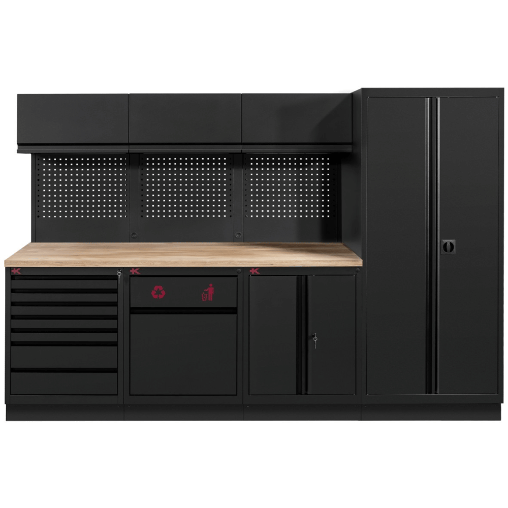 KRAFTWERK MOBILIO PRO 4-Element-Kombination mit Hochschrank rechts, schwarz, BxTxH 3000 × 750 × 2020 mm