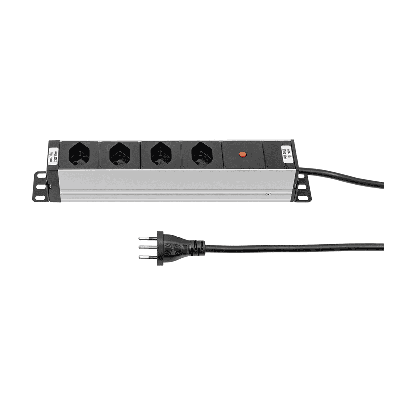 Steffen Steckdosenleiste ALU MODULAR SILVER, 4 x T13, 10 A, IP20, 3 m Kabel, silber/schwarz
