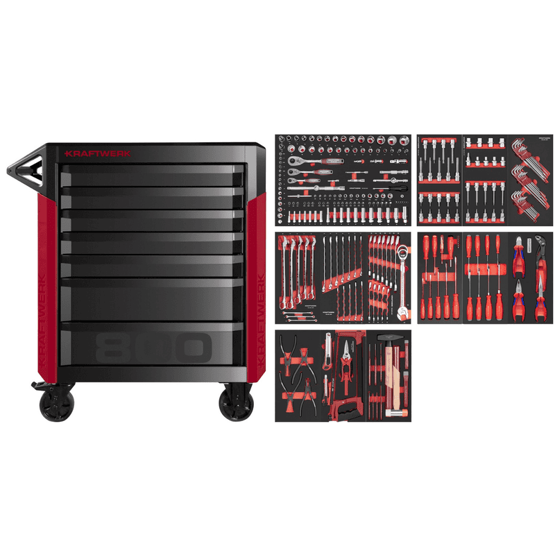 KRAFTWERK PRO LINE Chariot d'atelier PT800 7 tiroirs avec PB, outils inclus, 290 pièces