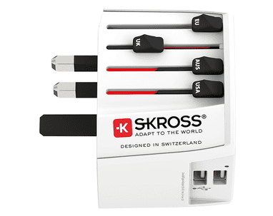 Steffen SKROSS Reiseadapter MUV World - World mit 2x USB-A, 2-polig, max. 2.5 A, mit Sicherung, weiss
