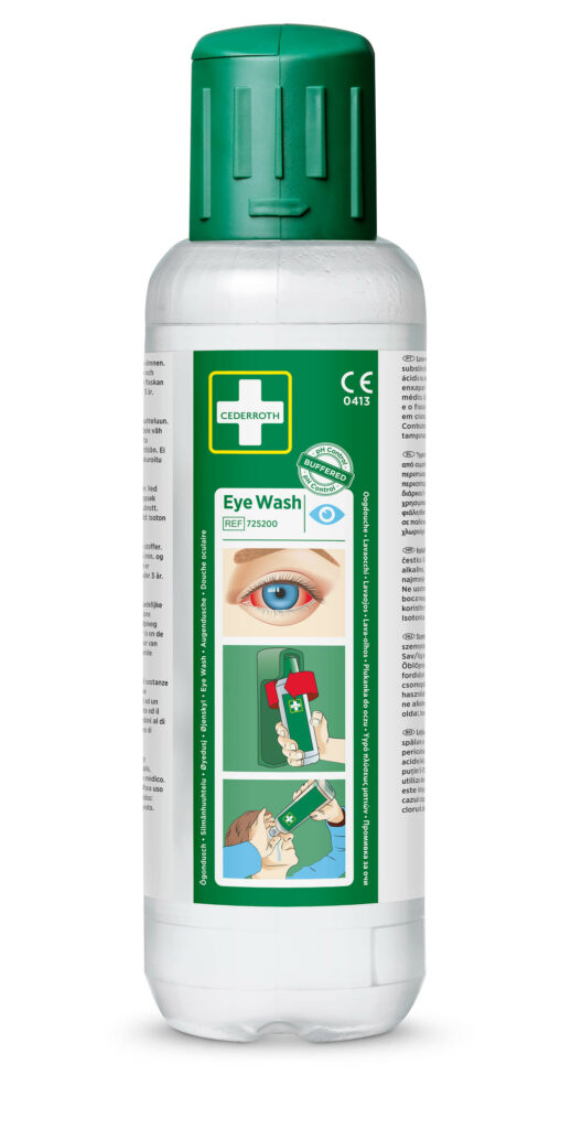 Douche oculaire / Solution de rinçage oculaire tamponnée, Cederroth 725200, paquet de 2 x 500 ml