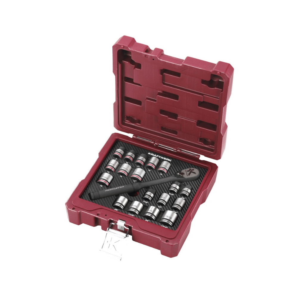 KRAFTWERK PRO LINE Steckschlüssel-Satz 3/8", 19-teilig, metrisch und Zollmass, BxTxH 220 x 220 x 75 mm