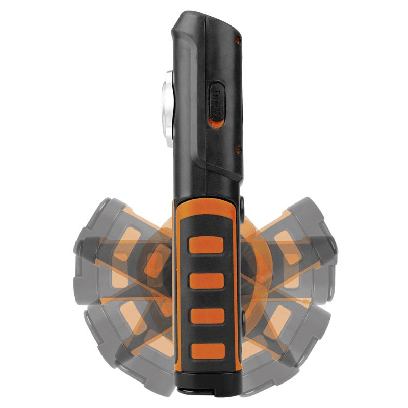 Steffen LED Akku-Arbeitsleuchte 6 W, 600 + 100 lm, 5700 K, 240° drehbar, IP65, schwarz/orange