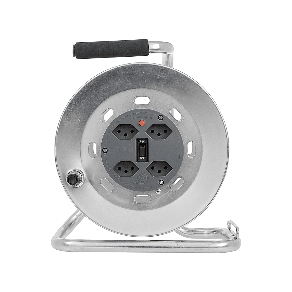 Steffen Metall-Kabelrolle LOOP, 4 x T13, Td 3×1.5 mm², Thermoschutz, IP20, silber/grau, Kabellänge 25 m