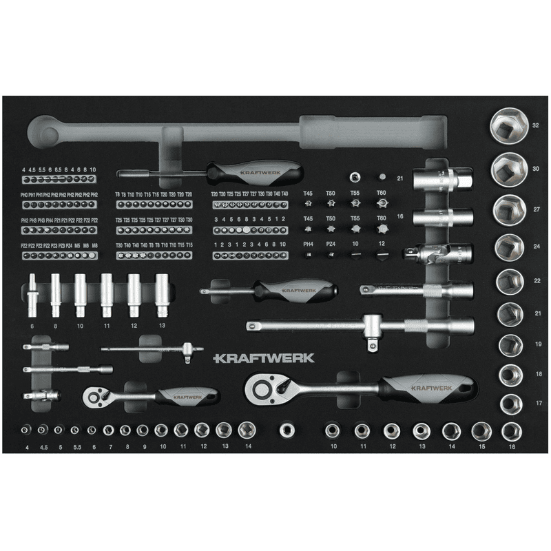 KRAFTWERK BASIC LINE EVA Insert pour clés à douille 1/4" + 1/2", 600 x 400 mm, 164 pièces