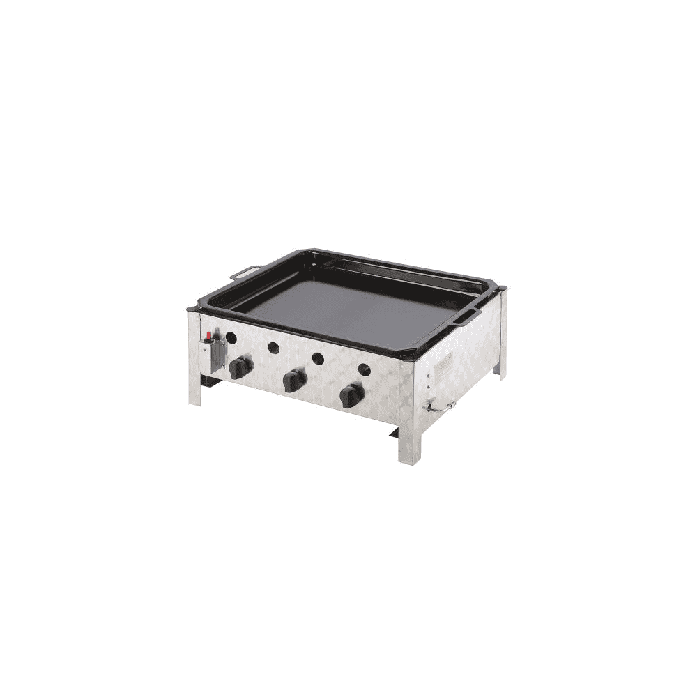 GASTRO Profi-Grill PELVIS, 10 kW Edelstahl Gasgrill mit Emaillepfanne und 3 Brennern
