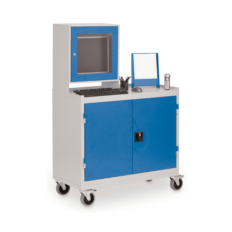 Bedrunka+Hirth Mobiler Computerschrank mit Monitoraufsatzgehäuse für 15,6" Monitor, 1000 x 500 x 1575 mm
