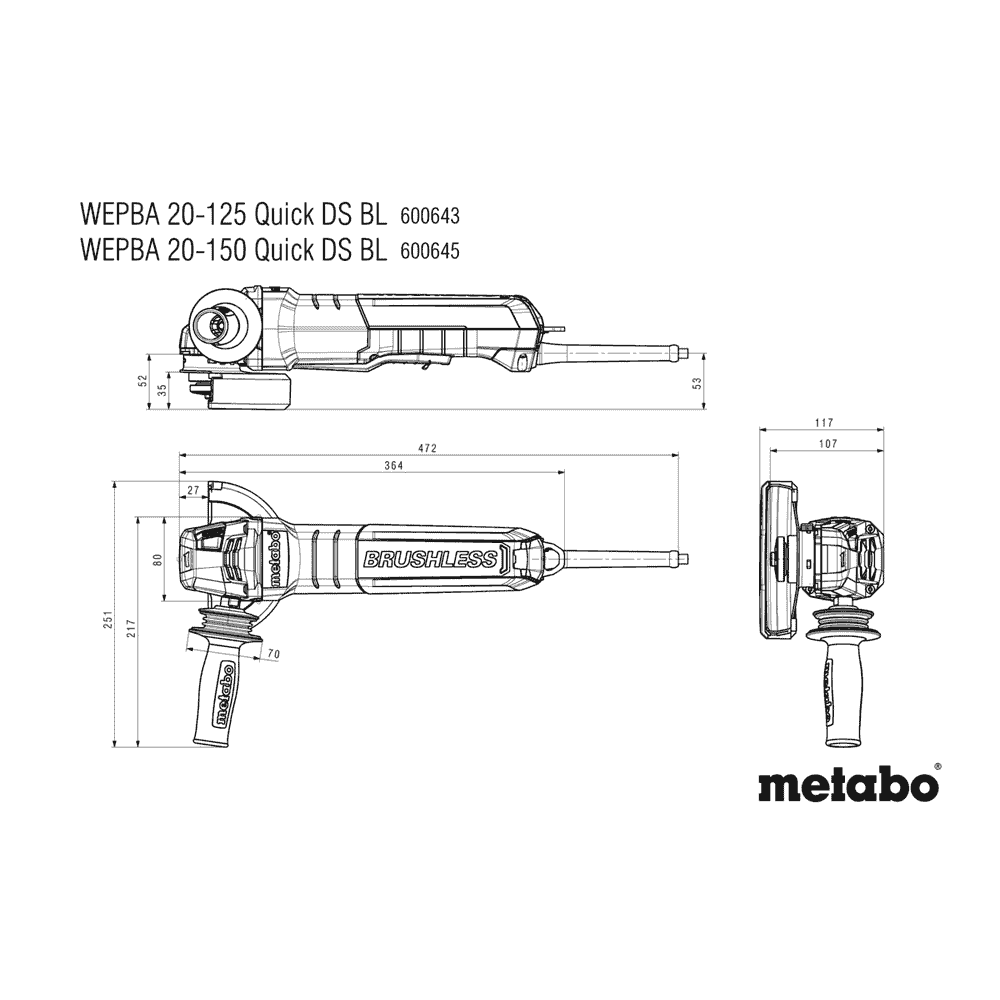 Metabo Meuleuse d'angle WEPBA 20-125 Quick DS BL, 2000 watts