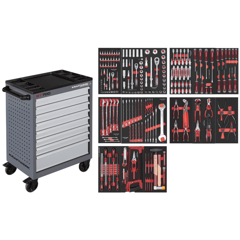 KRAFTWERK Werkstattwagen BT700 8 Schubladen, inkl. Werkzeug, 236-teilig, BxTxH 719 x 474 x 1000 mm