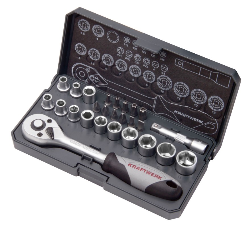 KRAFTWERK BASIC LINE Steckschlüssel-Satz 1/4", 26-teilig, BxTxH 154 x 32 x 89 mm